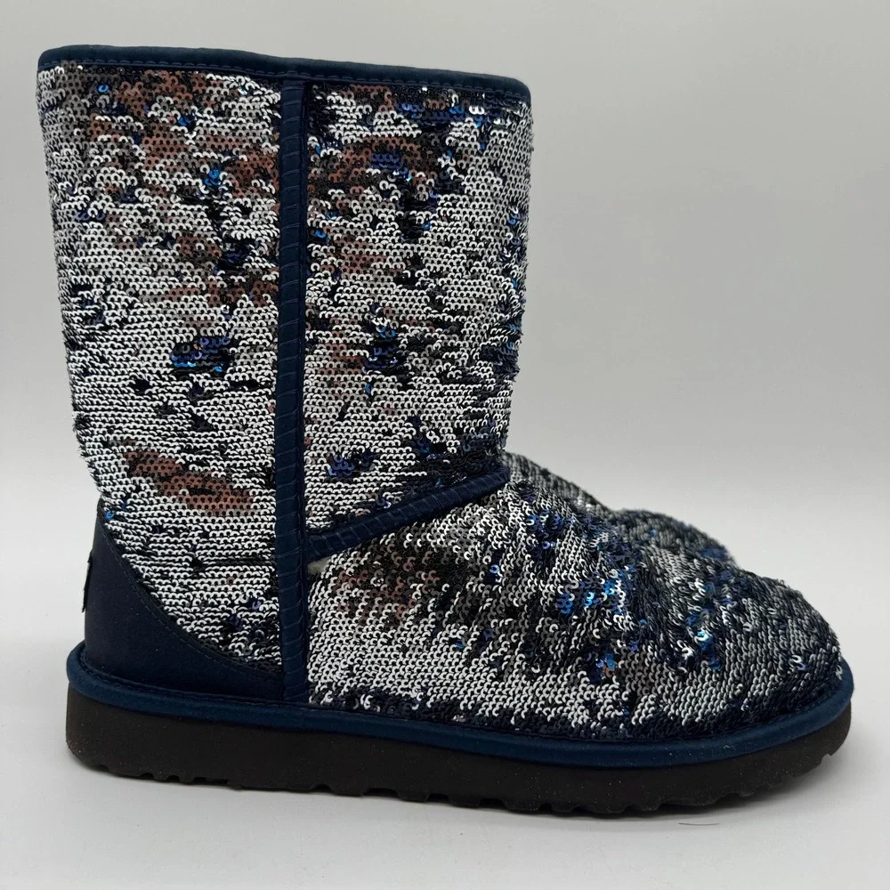 UGG Classic Short Sparkles Women's Sequins Boots Deep Blue Size 8